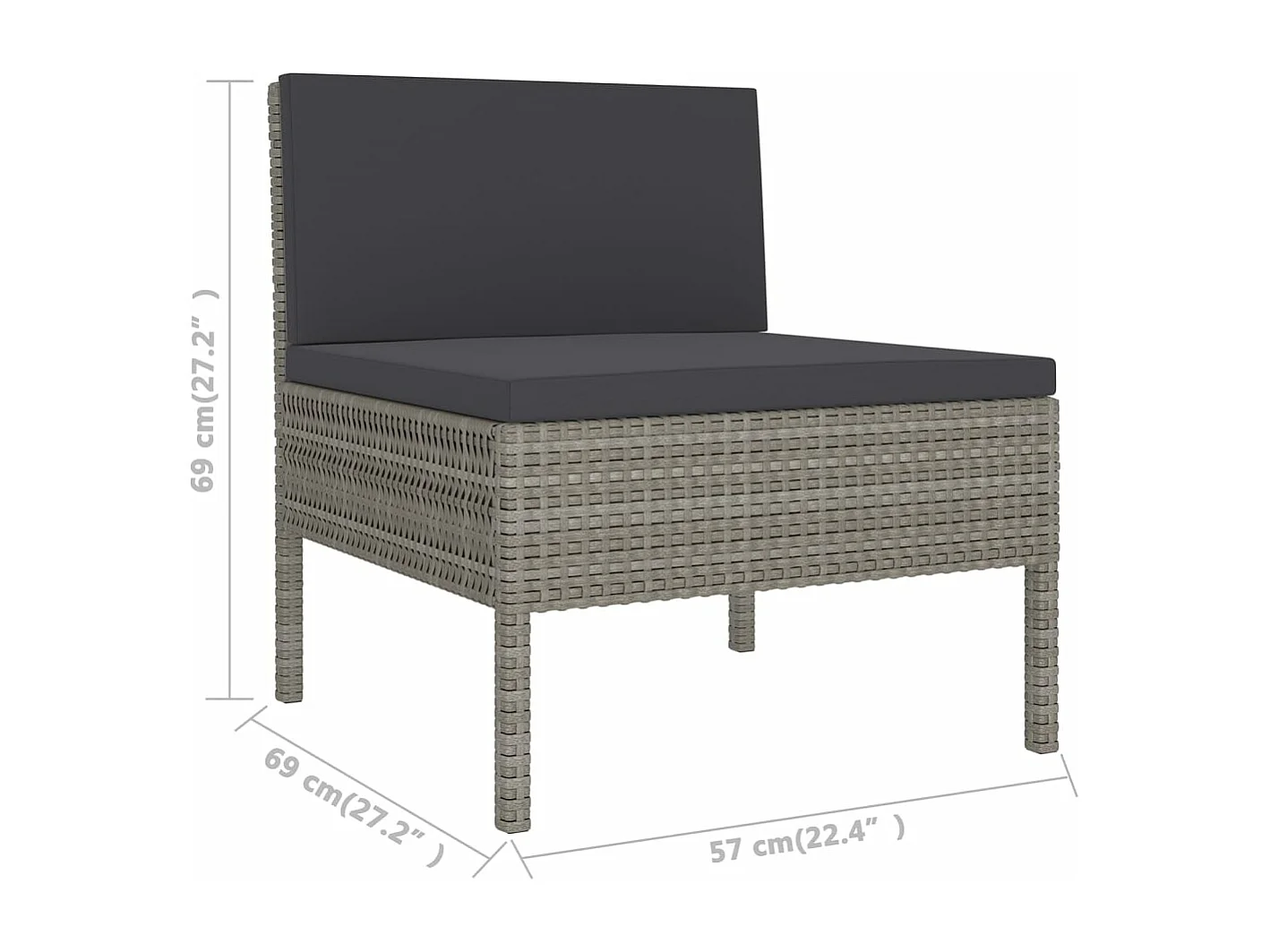 Salon de jardin 12 pcs avec coussins Résine tressée Gris 11