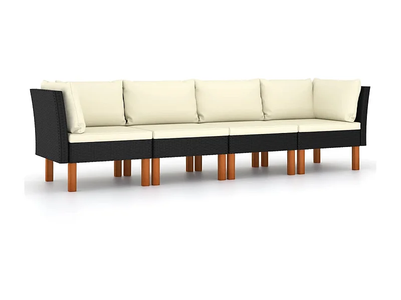 Canapé de jardin à 4 places avec coussins Noir Résine tressée