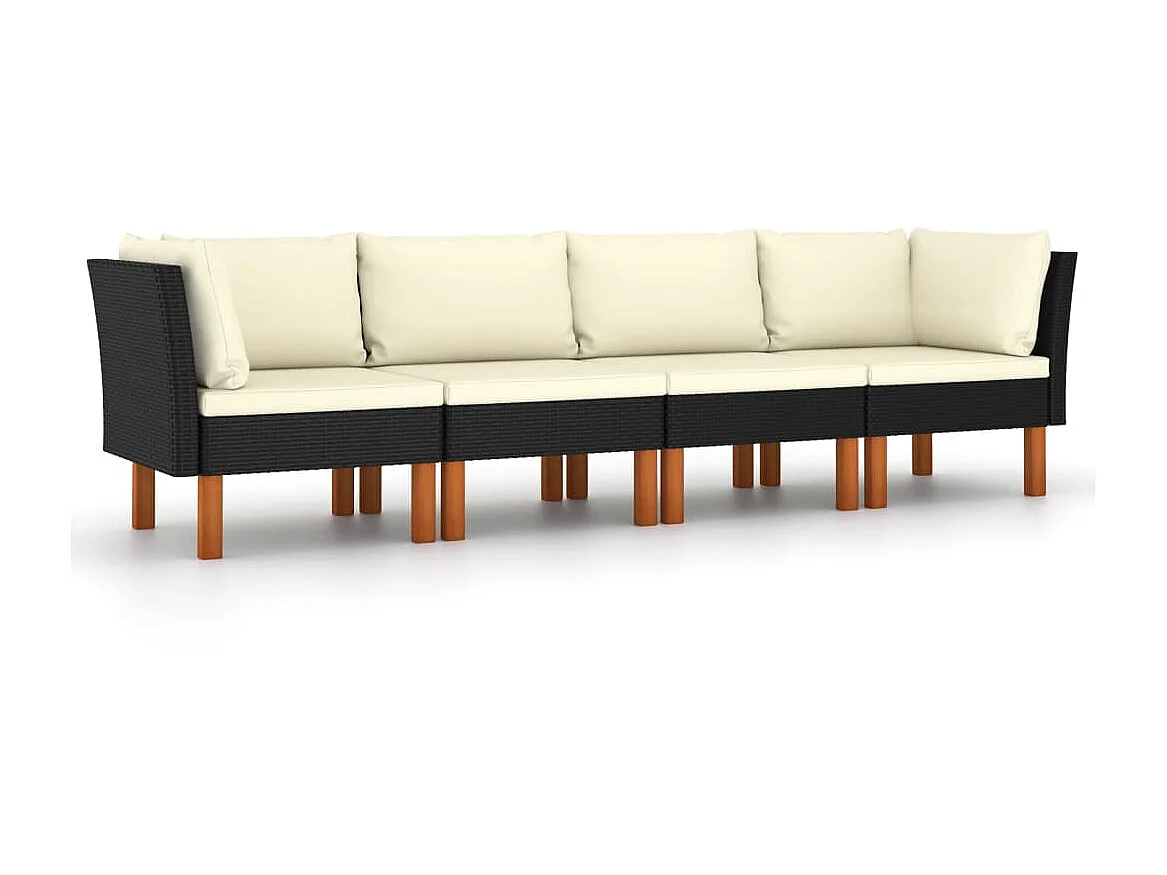 Canapé de jardin à 4 places avec coussins Noir Résine tressée