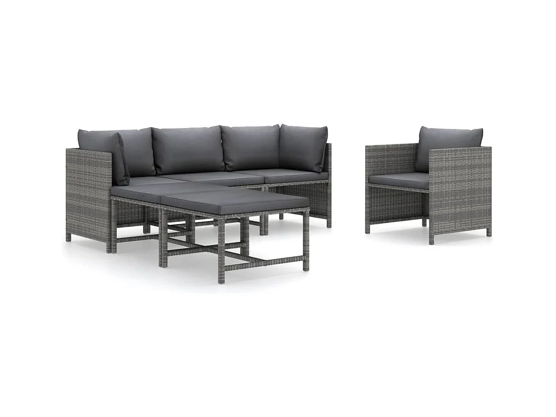 Salon de jardin 6 pcs avec coussins Résine tressée Gris 2