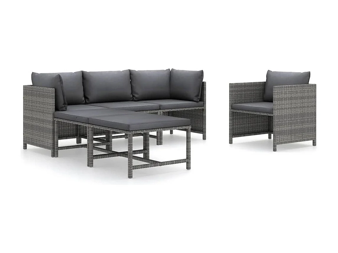 Salon de jardin 6 pcs avec coussins Résine tressée Gris 2