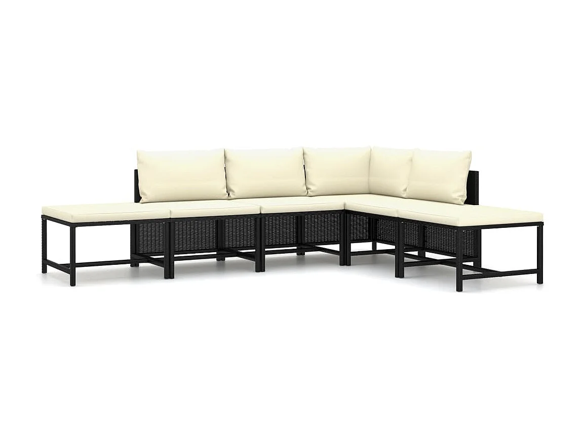 Salon de jardin 6 pcs avec coussins Résine tressée Noir 52