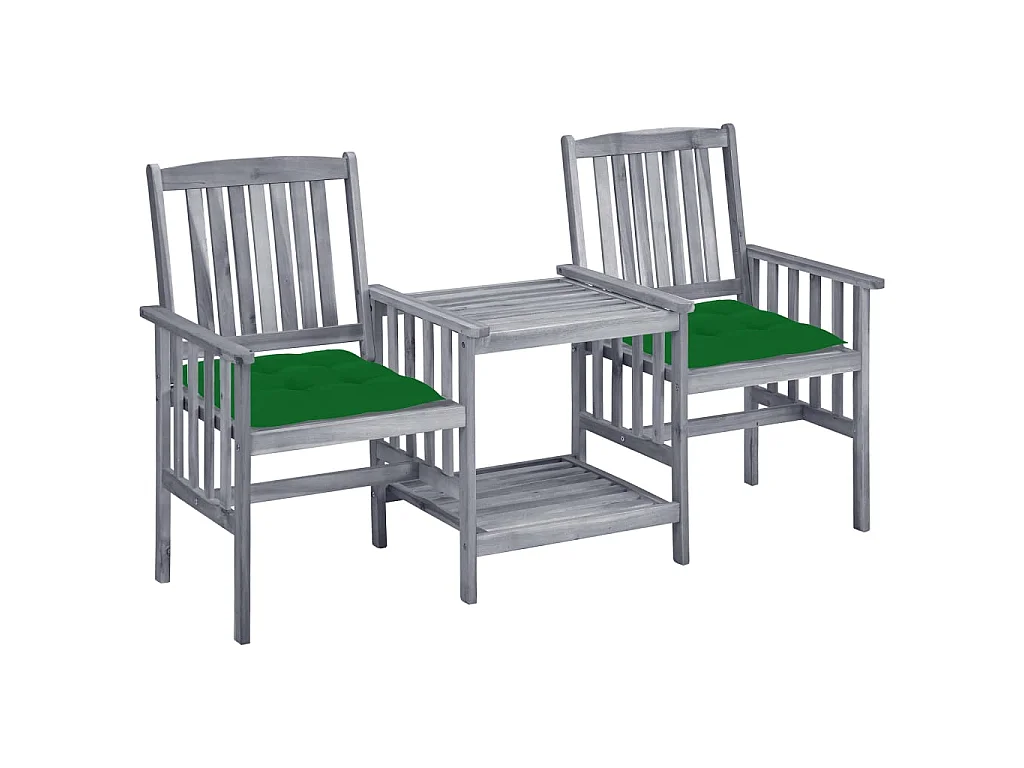 Chaises de jardin avec table à thé et coussins Acacia solide 49