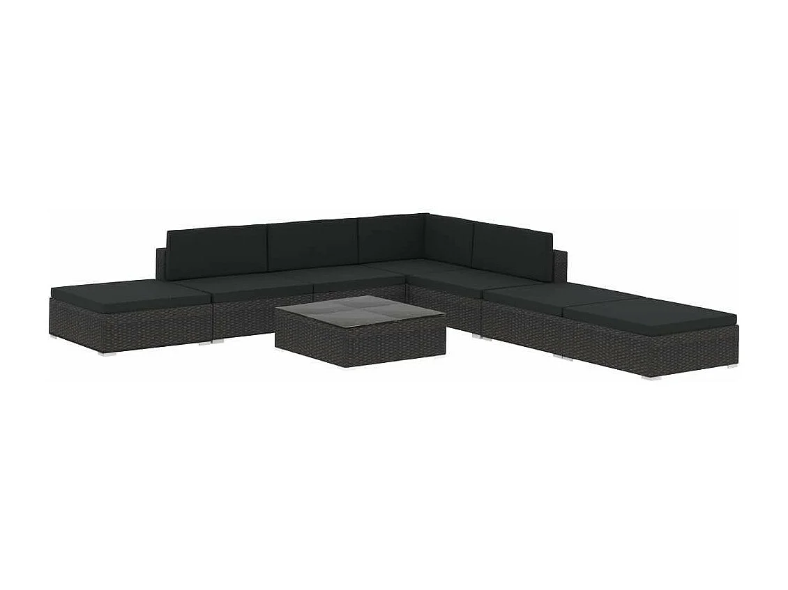 Salon de jardin 8 pcs avec coussins Résine tressée Noir 48