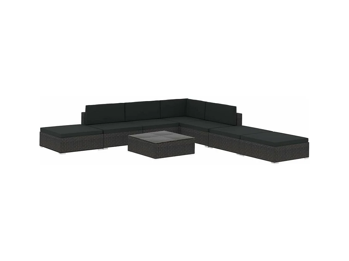 Salon de jardin 8 pcs avec coussins Résine tressée Noir 48
