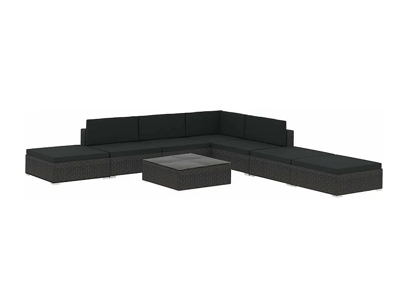 Salon de jardin 8 pcs avec coussins Résine tressée Noir 48