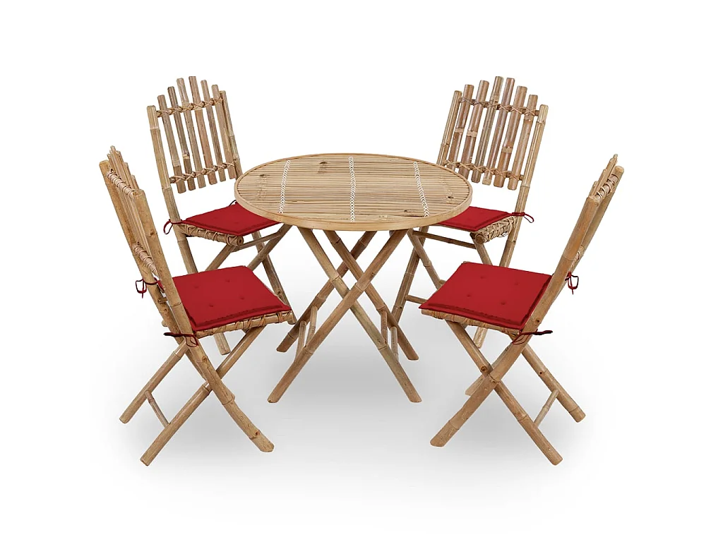 Mobilier à dîner d'extérieur pliable 5 pcs avec coussins Bambou 15