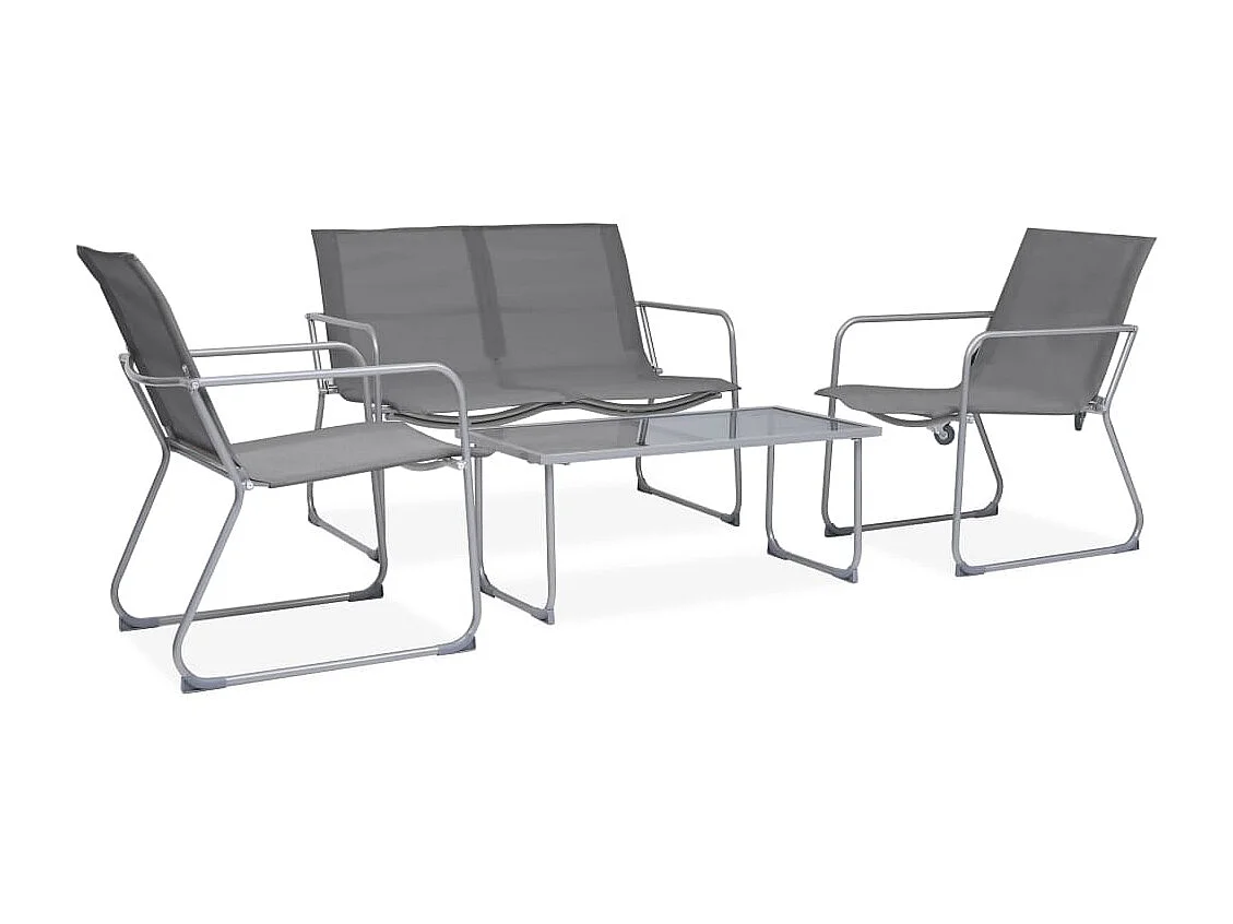 Salon de jardin 4 pcs Tissu et acier Gris
