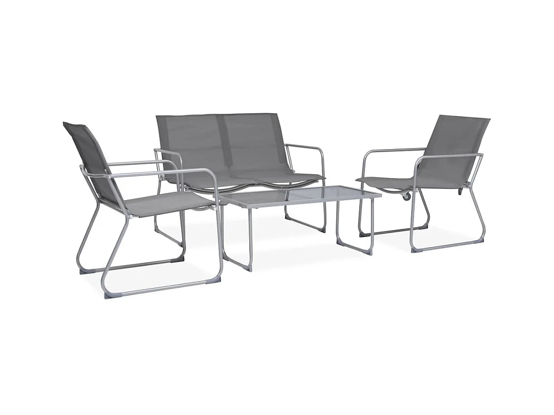 Salon de jardin 4 pcs Tissu et acier Gris