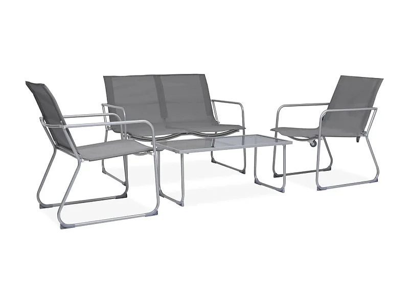Salon de jardin 4 pcs Tissu et acier Gris