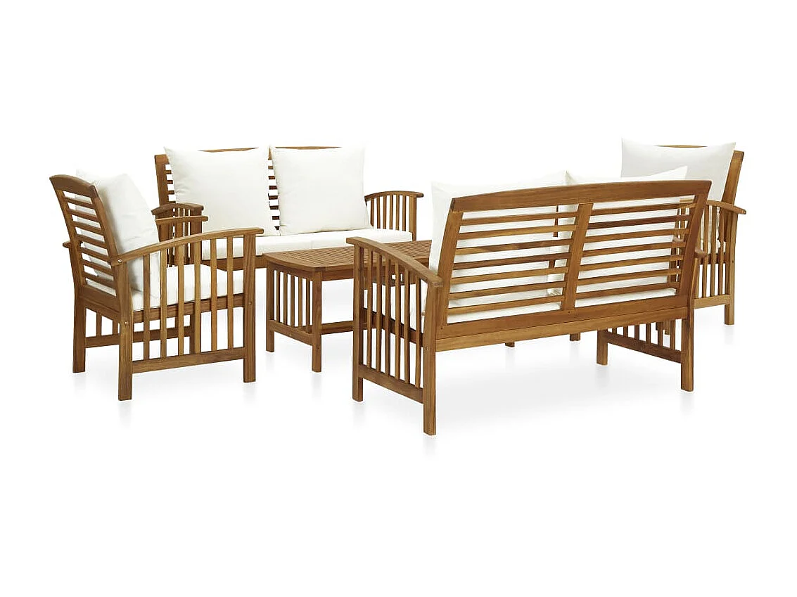 Salon de jardin 5 pcs avec coussins Bois d'acacia solide 7