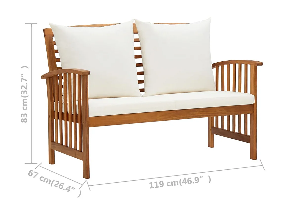 Salon de jardin 5 pcs avec coussins Bois d'acacia solide 7