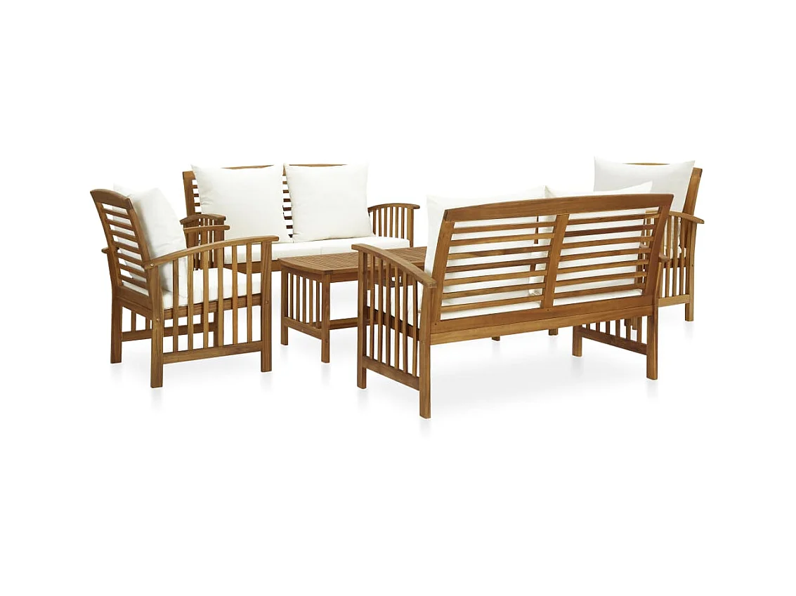 Salon de jardin 5 pcs avec coussins Bois d'acacia solide 7