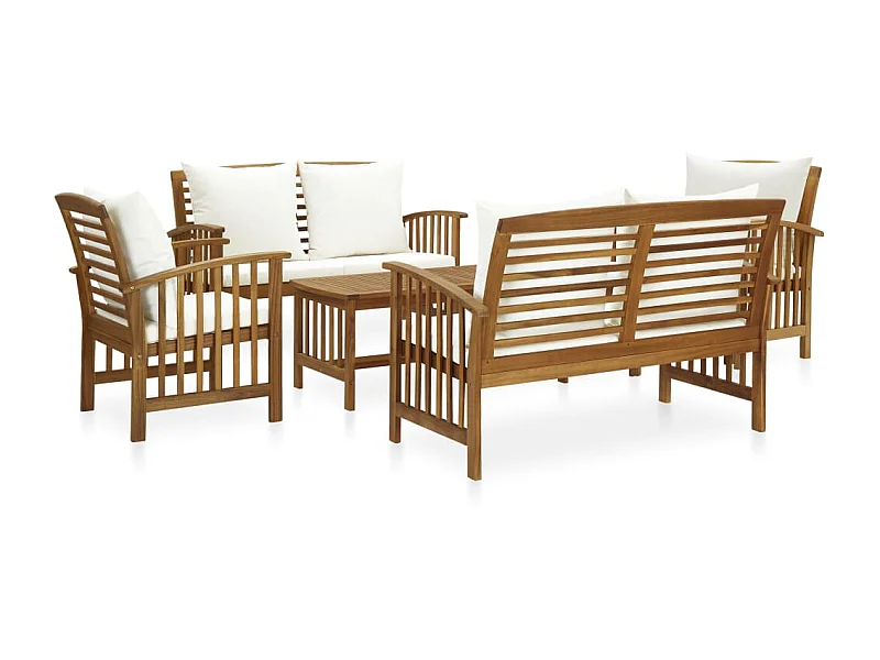 Salon de jardin 5 pcs avec coussins Bois d'acacia solide 7