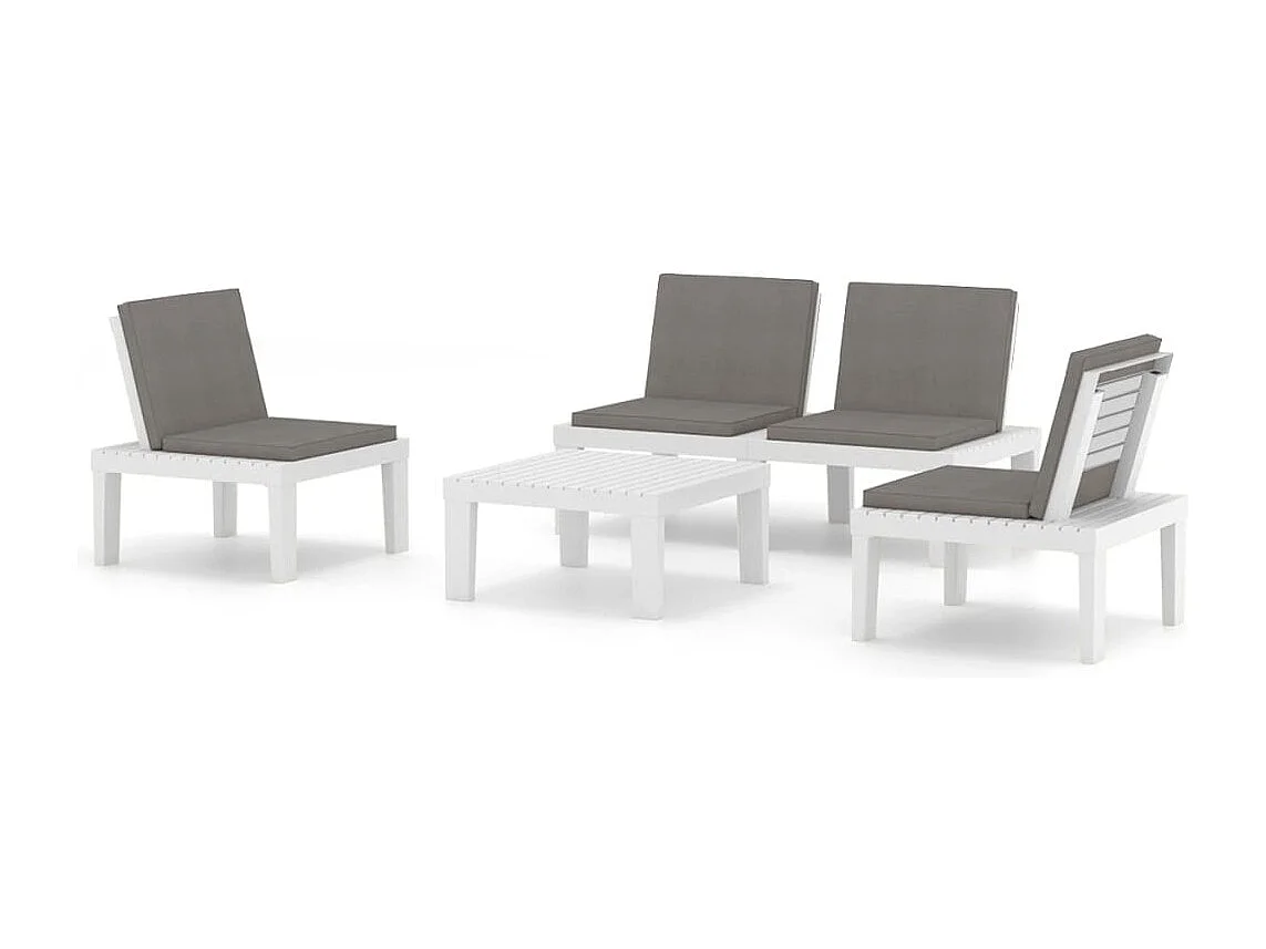 Salon de jardin 4 pcs avec coussins Plastique Blanc
