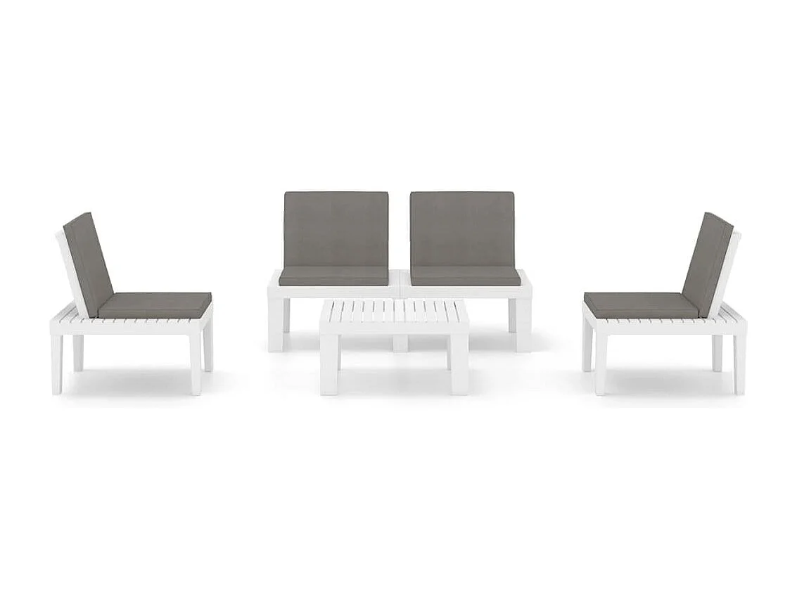 Salon de jardin 4 pcs avec coussins Plastique Blanc