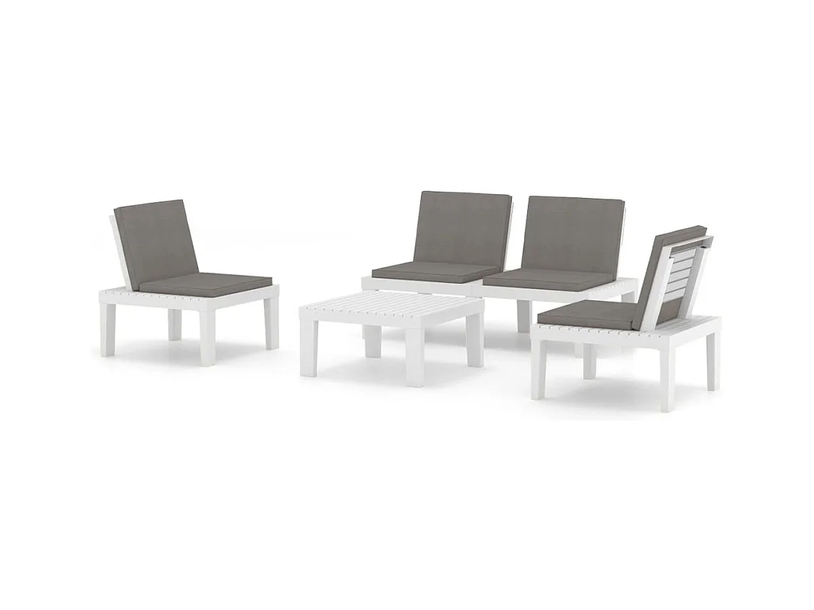 Salon de jardin 4 pcs avec coussins Plastique Blanc