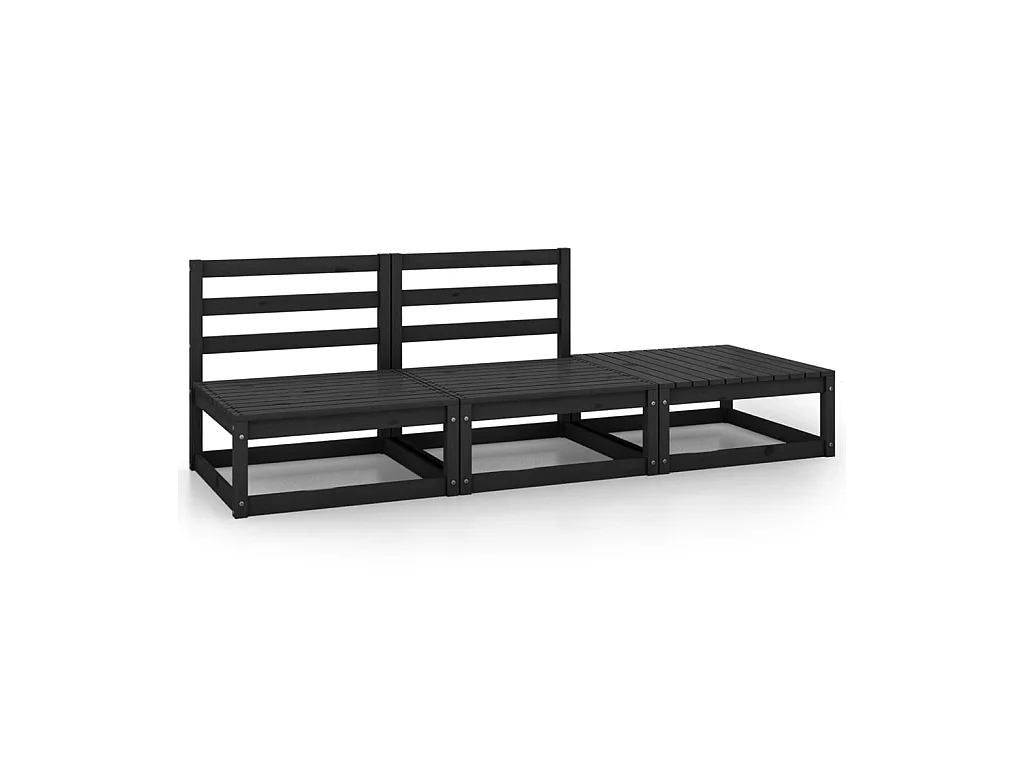 Salon de jardin 3 pcs Noir Bois de pin massif