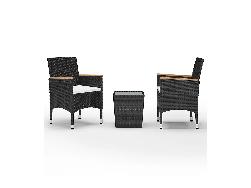Ensemble de bistro 3 pcs Résine tressée et verre trempé Noir 2