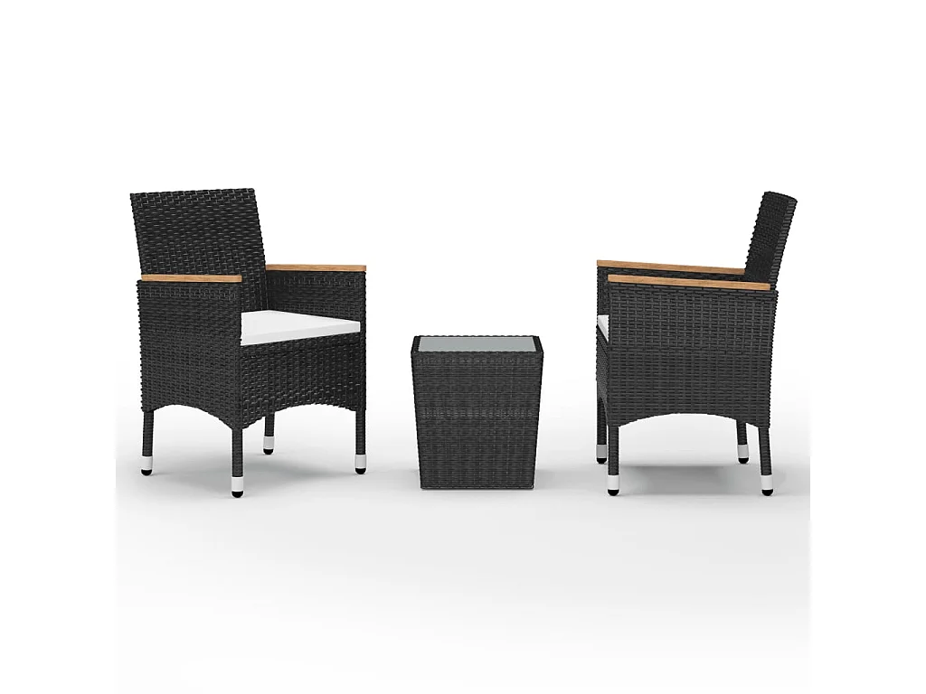 Ensemble de bistro 3 pcs Résine tressée et verre trempé Noir 2
