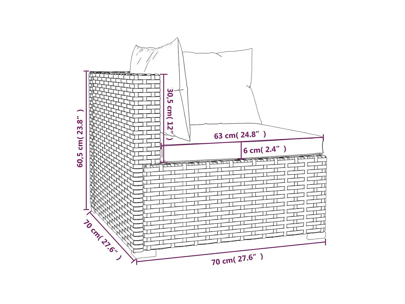 6-delige Loungeset met kussens poly rattan bruin