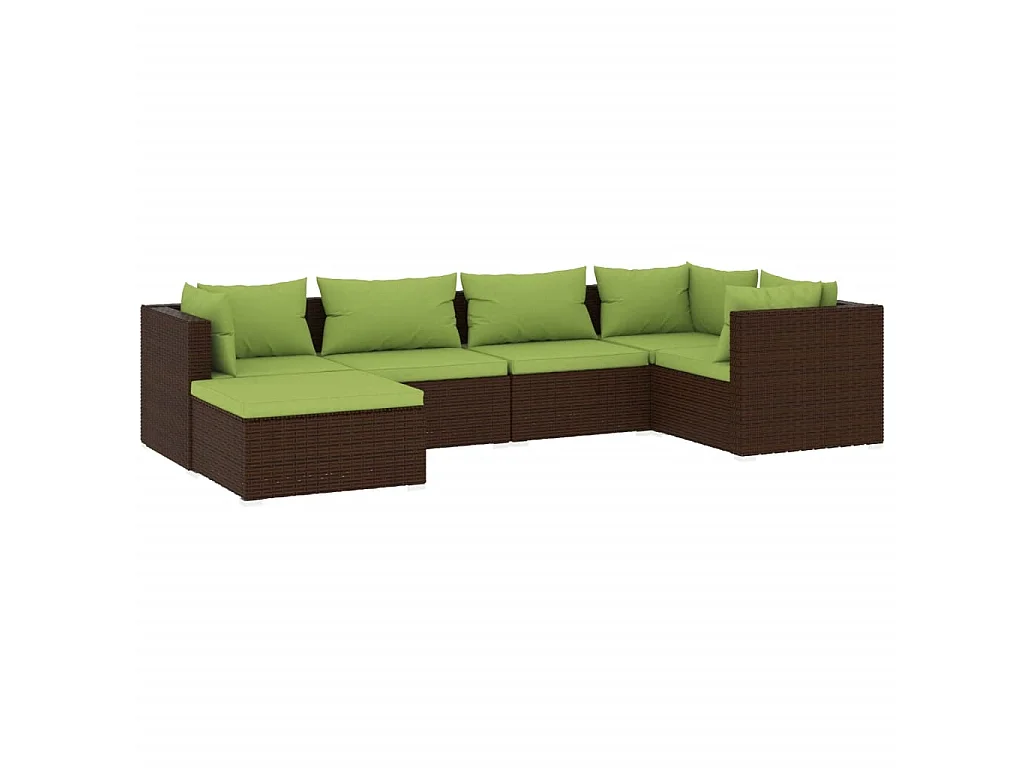 Salon de jardin 6 pcs avec coussins Résine tressée Marron 28