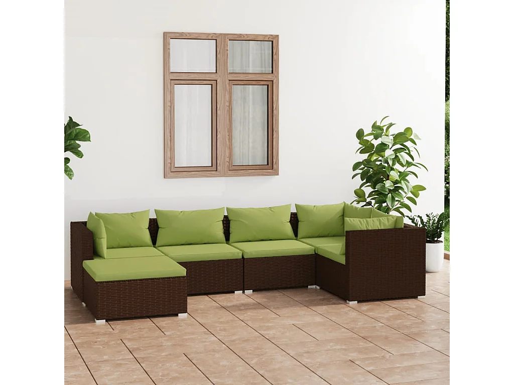 Salon de jardin 6 pcs avec coussins Résine tressée Marron 28
