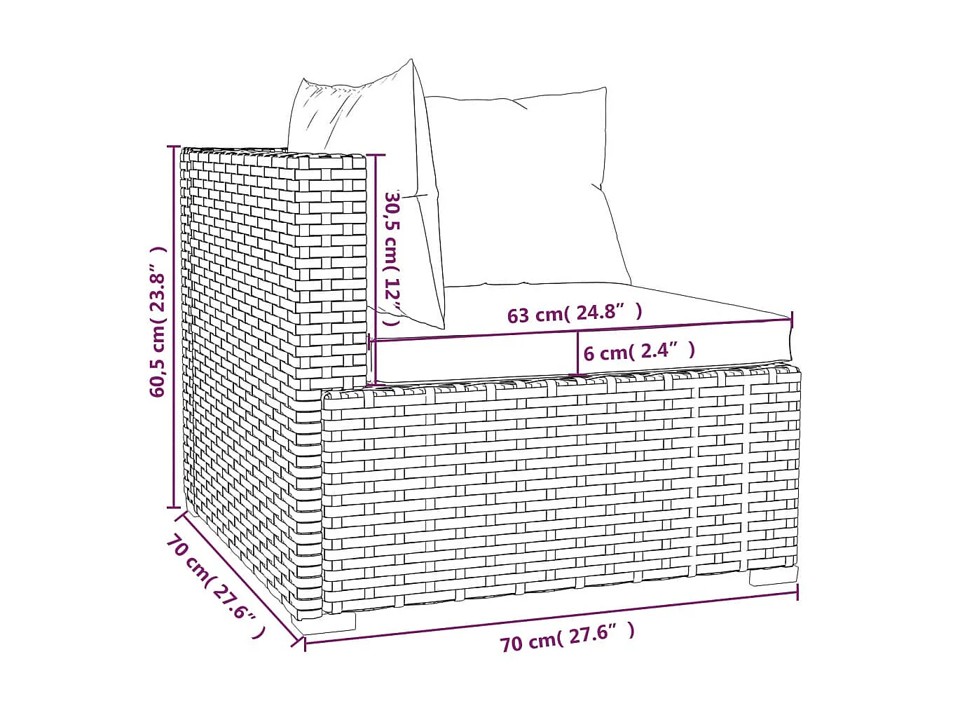 Salon de jardin 6 pcs avec coussins Résine tressée Marron 28