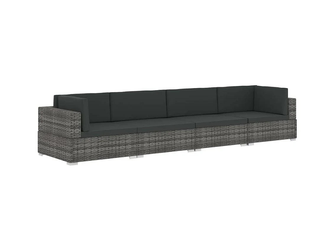 Salon de jardin 4 pcs avec coussins Résine tressée Gris 10