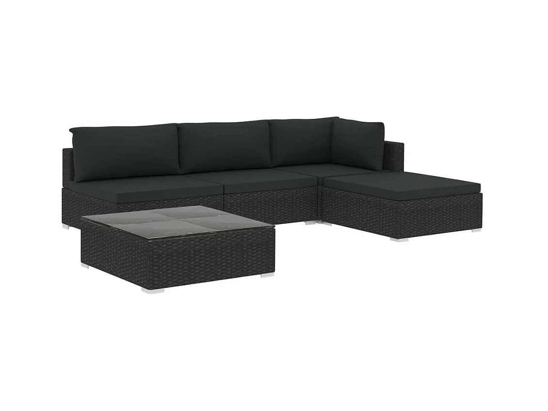 Salon de jardin 5 pcs avec coussins Résine tressée Noir 27