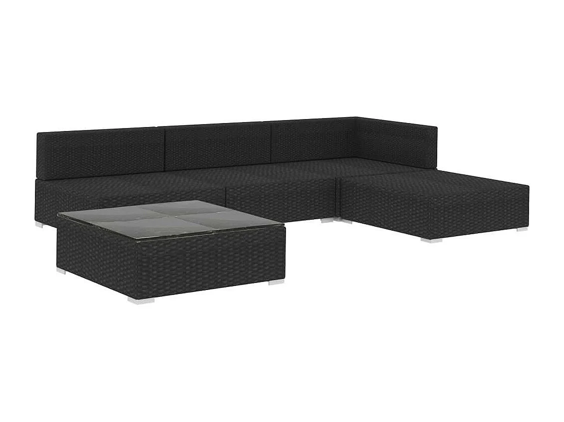 Salon de jardin 5 pcs avec coussins Résine tressée Noir 27