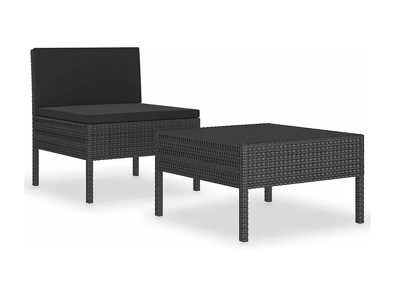 Salon de jardin 2 pcs avec coussins Résine tressée Noir 8