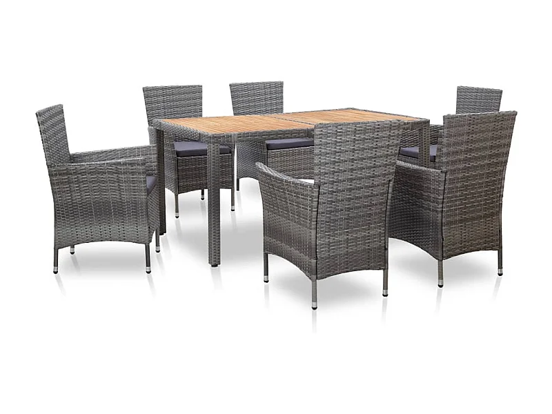 Mobilier à dîner de jardin 7pcs et coussins Résine tressée Gris 5