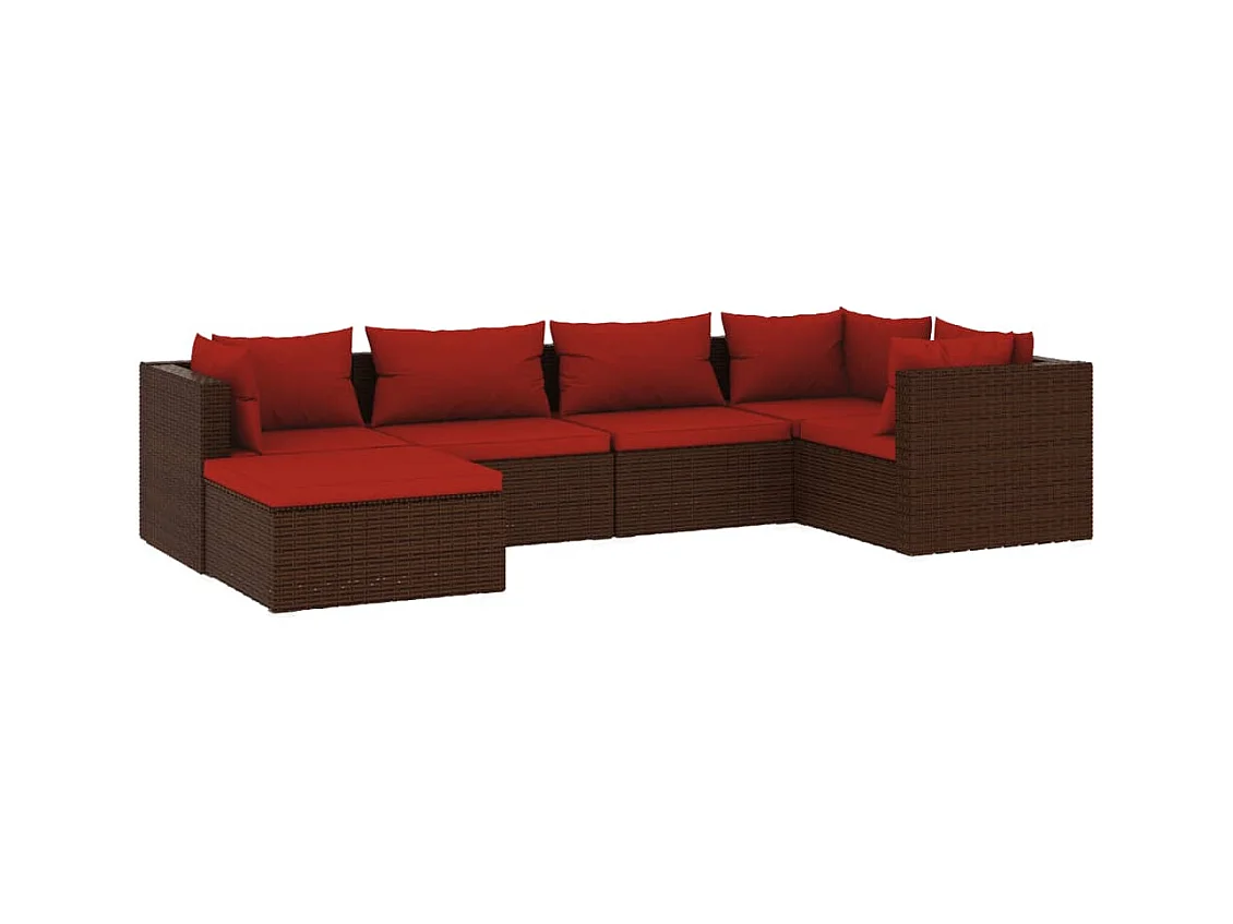 Salon de jardin 6 pcs avec coussins Résine tressée Marron 15
