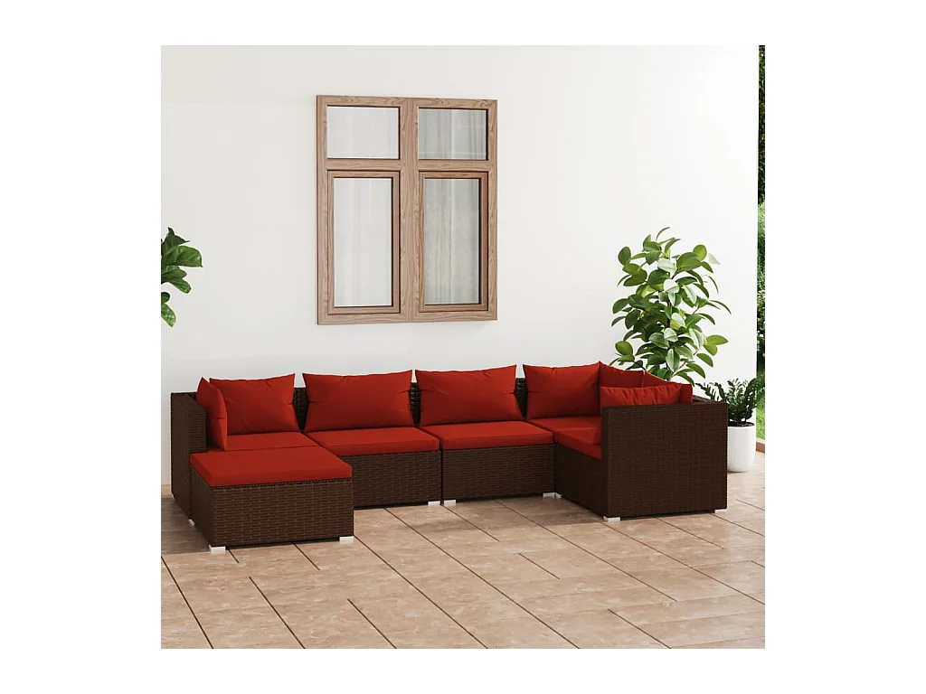 Salon de jardin 6 pcs avec coussins Résine tressée Marron 15