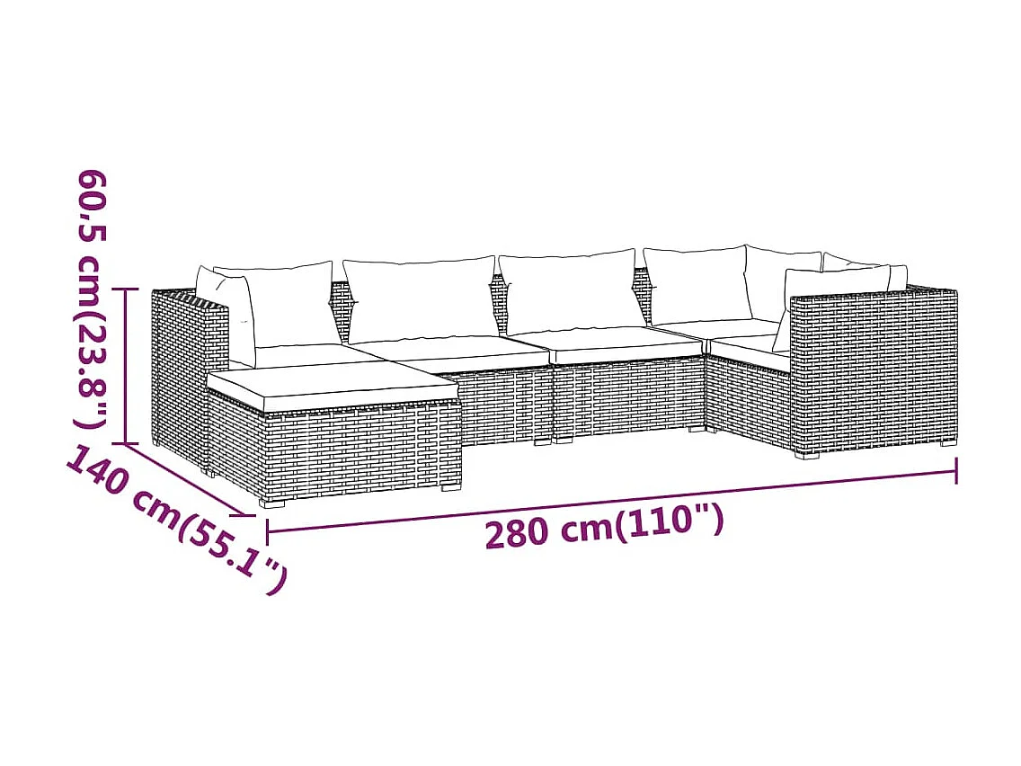 Salon de jardin 6 pcs avec coussins Résine tressée Marron 15