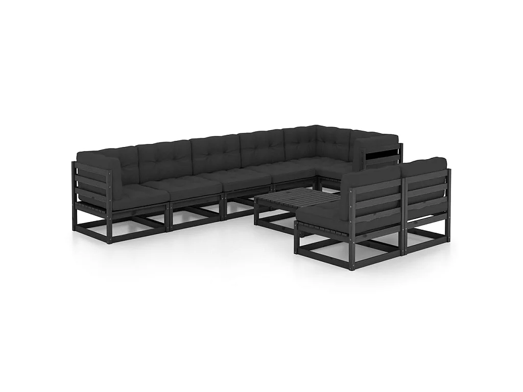 Salon de jardin 9 pcs avec coussins Bois de pin massif 54