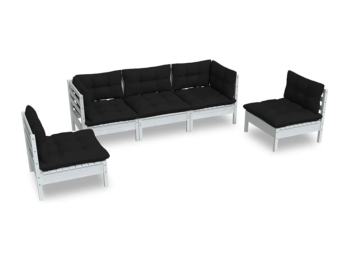 Salon de jardin 5 pcs avec coussins Bois de pin massif 4