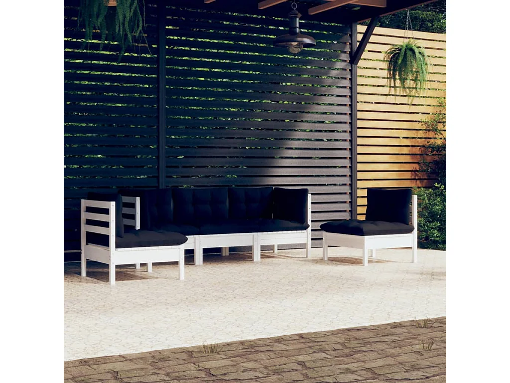 Salon de jardin 5 pcs avec coussins Bois de pin massif 4