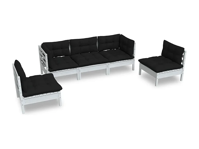 Salon de jardin 5 pcs avec coussins Bois de pin massif 4