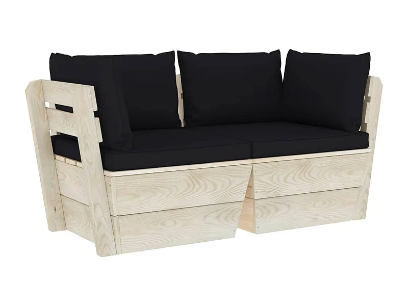 Canapé palette à 2 places de jardin avec coussins Bois d'épicéa 11