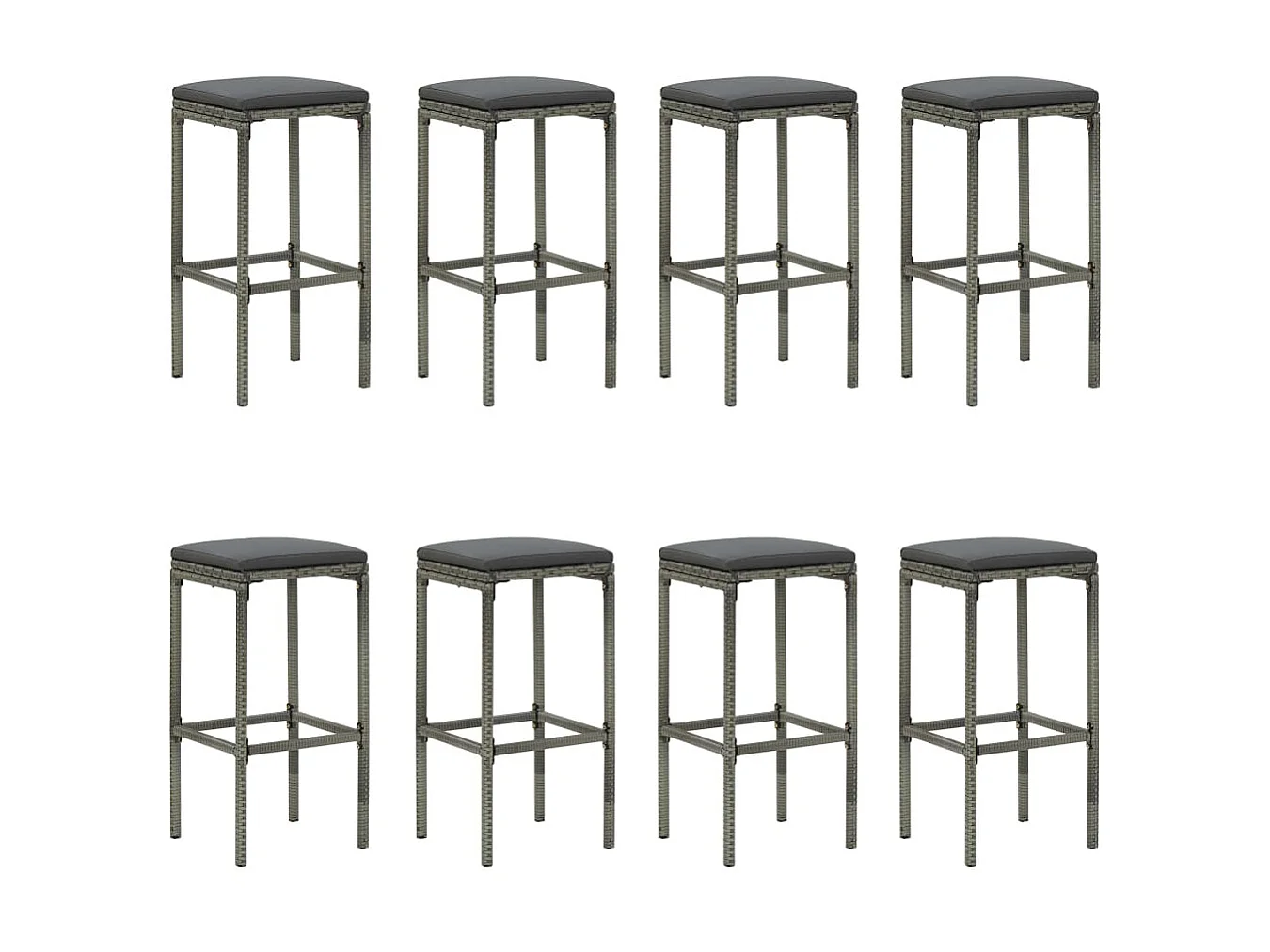 Ensemble de bar de jardin 9 pcs et coussins Résine tressée Gris