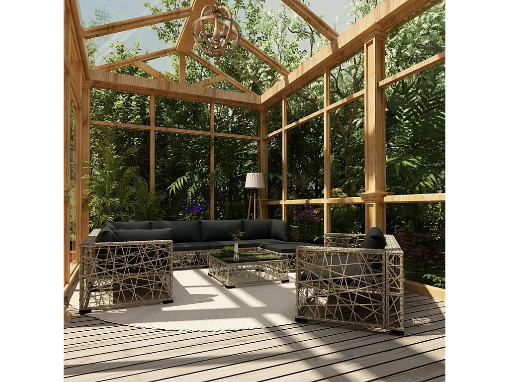 Salon de jardin 10 pcs avec coussins Résine tressée Gris 11