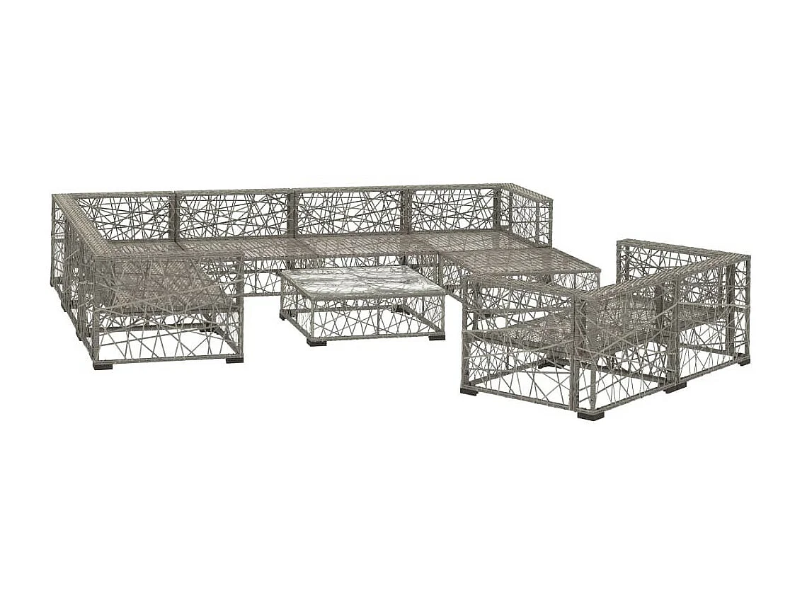 Salon de jardin 10 pcs avec coussins Résine tressée Gris 11