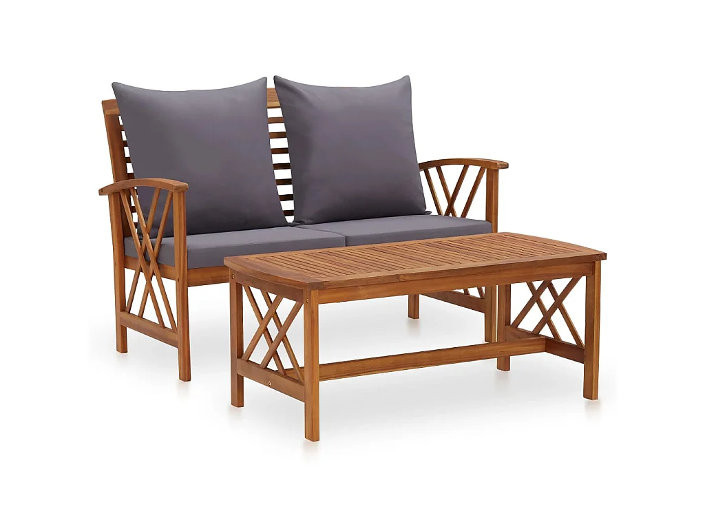 Salon de jardin 2 pcs avec coussins Bois d'acacia solide 4