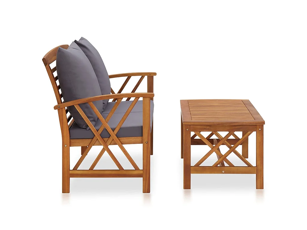 Salon de jardin 2 pcs avec coussins Bois d'acacia solide 4