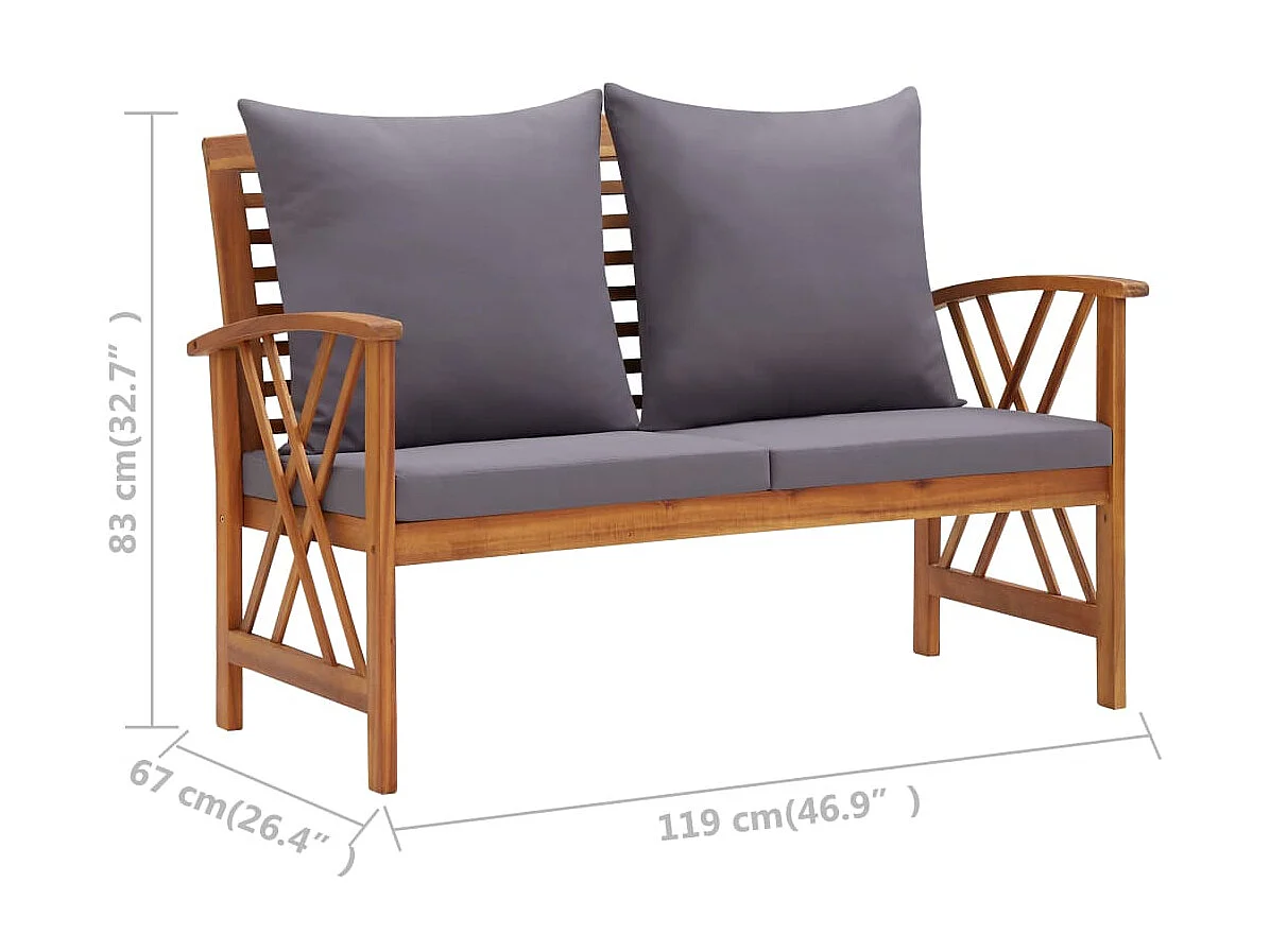 Salon de jardin 2 pcs avec coussins Bois d'acacia solide 4