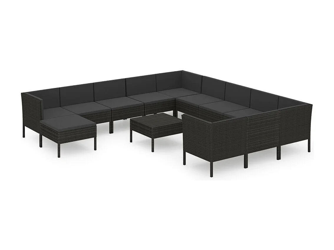 Salon de jardin 13 pcs avec coussins Résine tressée Noir 8