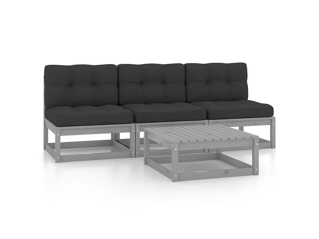 Salon de jardin 4 pcs avec coussins Bois de pin massif 43