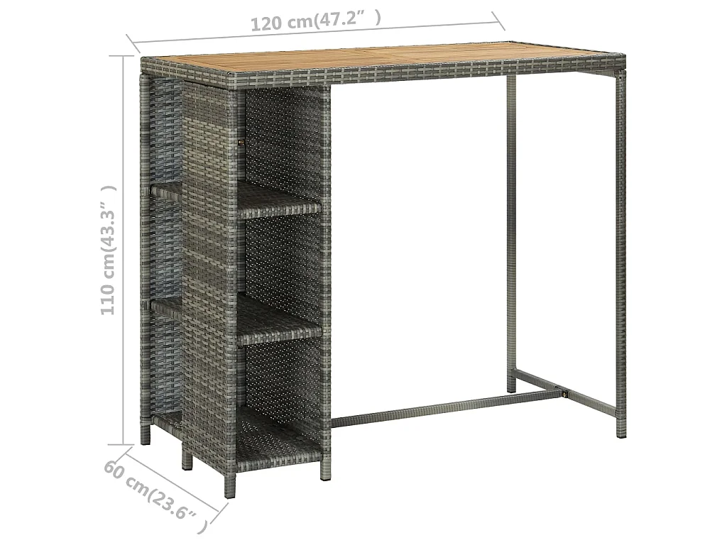 Meuble de bar de jardin 5 pcs et coussins Résine tressée Gris 4